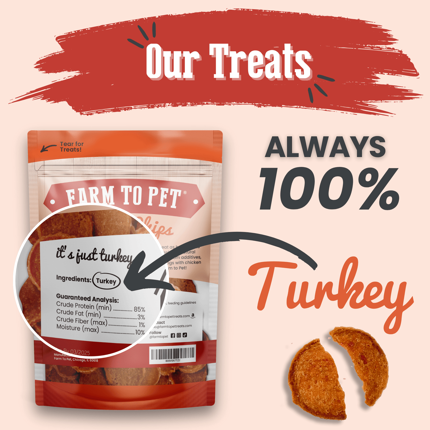 Dog Treats Turkey Chips Single Ingredient Natural 4oz 🦃