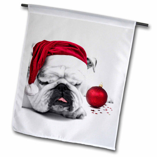 3dRose Doreen Erhardt Christmas Collection - Sleeping Bulldog in a Santa Hat Christmas Card photo courtesy of Esther Matheus - Flags (fl_62826)