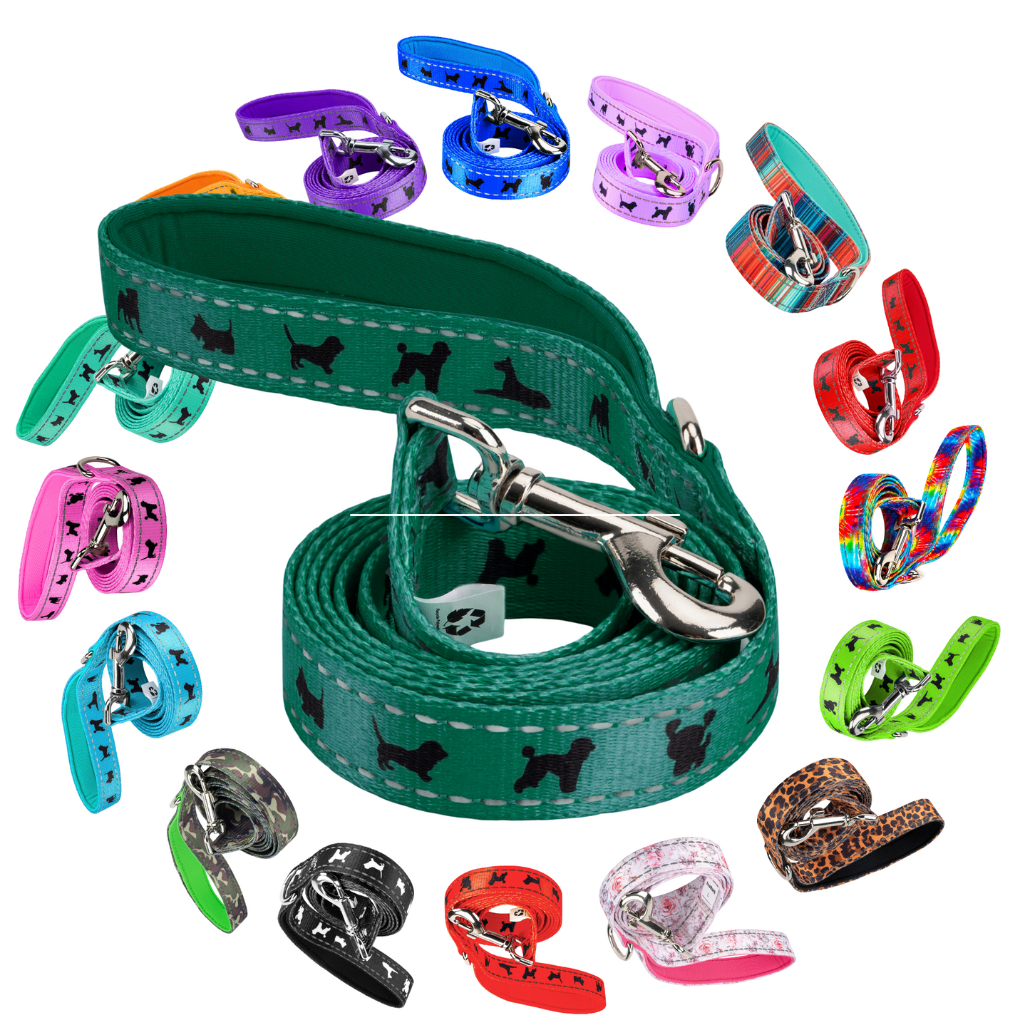 Dog Leash EcoBark Forest Green Leash- Padded Comfort Grip - gallery product image for dog leash