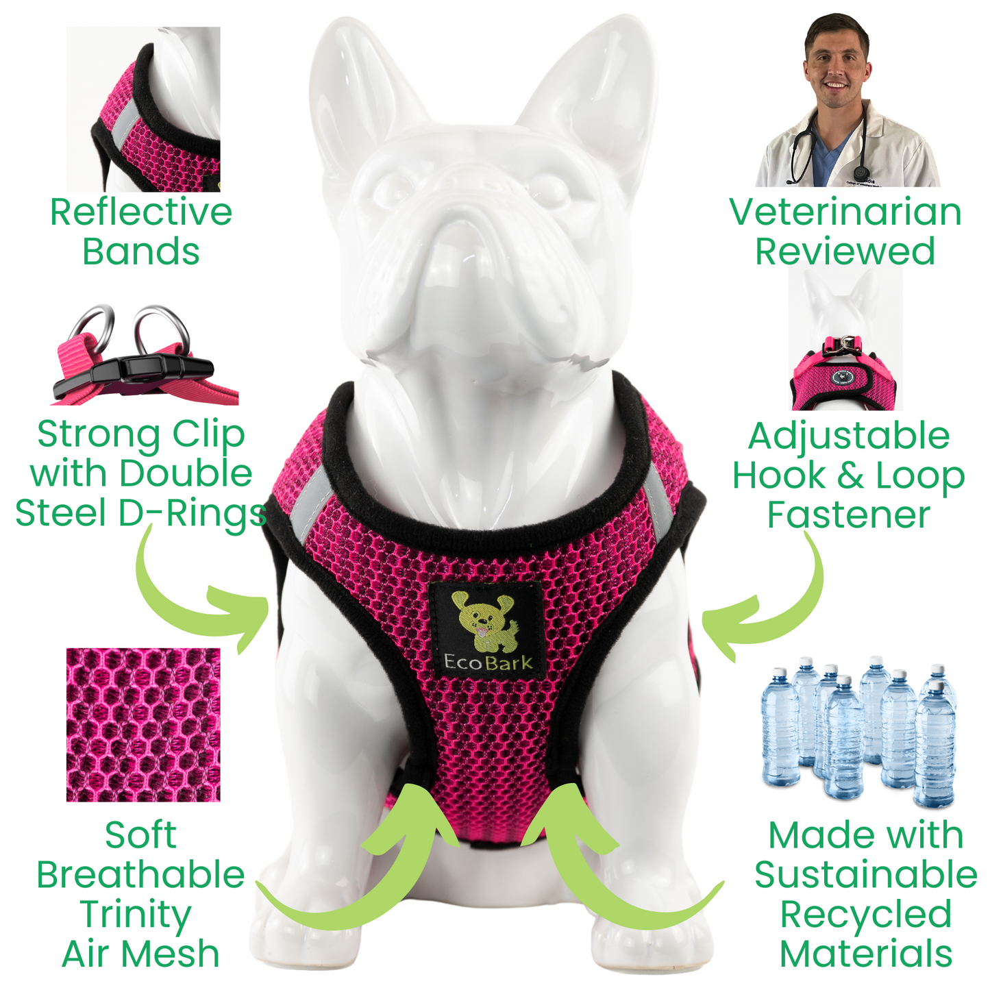 Purrfect Pet Kingdom EcoBark Fuchsia Step In Dog Harness - Reflective Soft Mesh H (Small (7 to 10 lbs)) - Premium Dog Harnesses