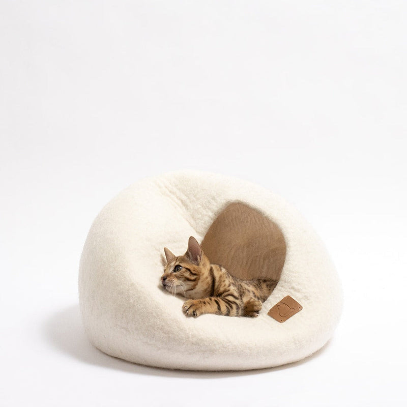 Cat Cave Round Snow White Fuzzy Cove Cozy - Purrfect Pet Kingdom