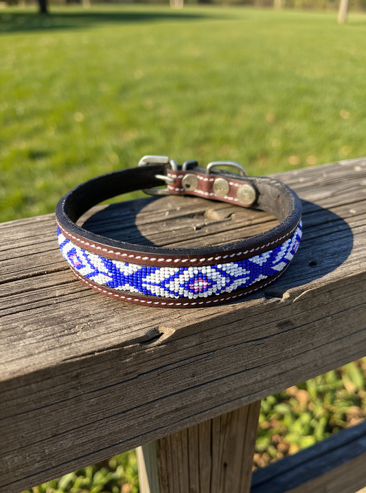 Padded Leather Dog Collar for Dogs – Elegant Beaded Design