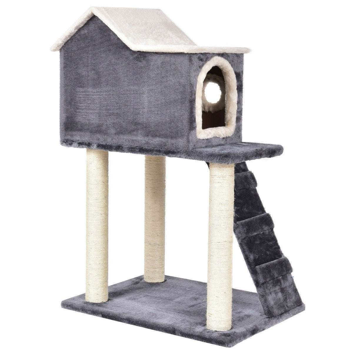Gray 36 Inch Tower Condo Scratching Post Ladder Cat Tree House - Bedroom > Cat and Dog Beds - HomePacific