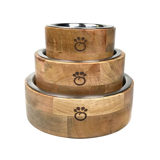Purrfect Pet Kingdom Mango Wood Bowl Single (M) - Premium Pet Bowls & Feeders
