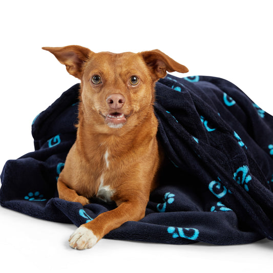 Premium Navy Coral Fleece Cozy Pet Blanket for Dogs and Cats
