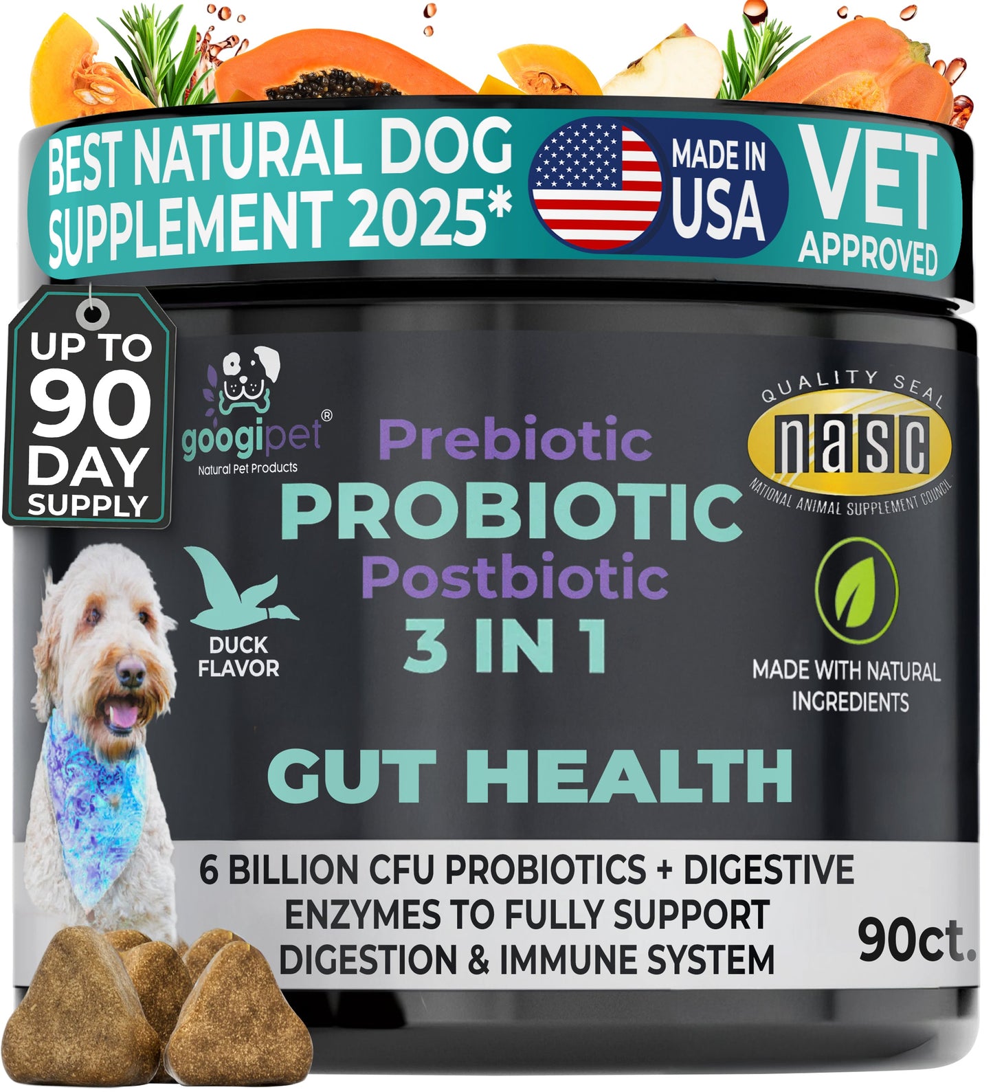 Dog Health-3-in-1 Probiotic Digestive Health Chews 60ct