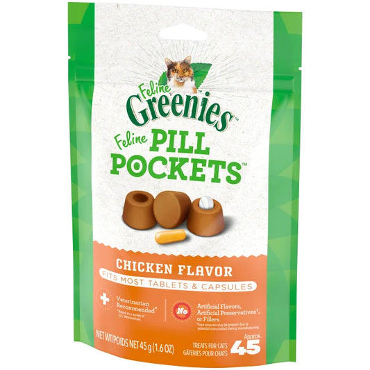 Greenies FELINE GREENIES Chicken Flavored Pill Pockets, 45 Count Regular price (1.6oz)