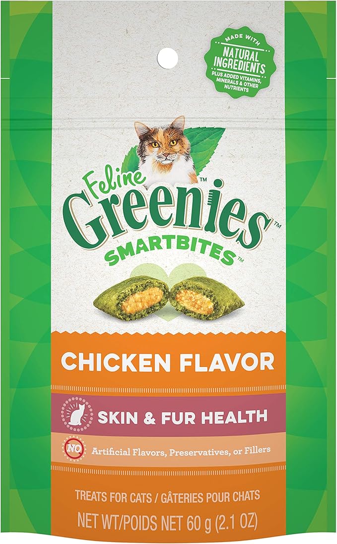 Greenies Greenies Feline Smartbites Skin & Fur Crunchy and Soft Natural Cat Treats, Chicken Flavor - Greenies Cat Treats - The Family Pet