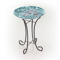 Teal Green Blue White Mosaic Glass Birdbath Bowl with Black