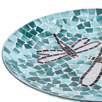 Teal Green Blue White Mosaic Glass Birdbath Bowl with Black
