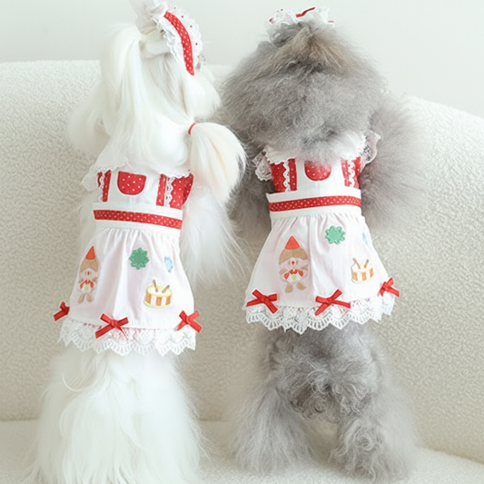 Dog  dresses 2-piece set red cute dot