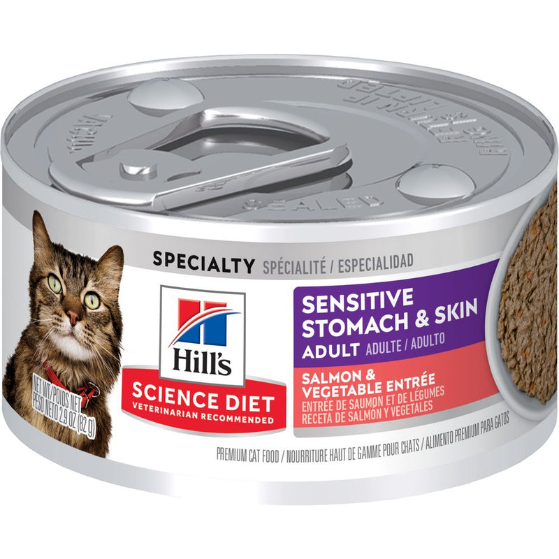 Hill's Science Diet Adult Sensitive Stomach & Skin Salmon & Vegetable Entrée Cat Food 29oz - Purrfect Pet Kingdom