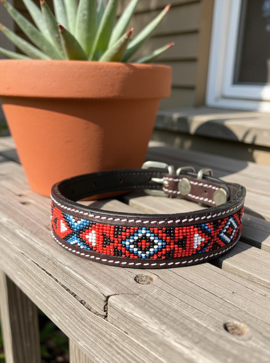 Epic Padded Beaded Leather Dog Collar – Durable Comfort