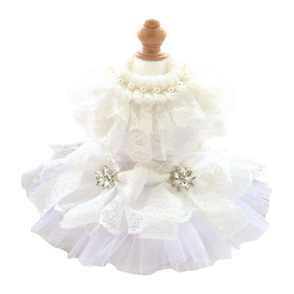 Handcraft White Lace Vintage Dog Wedding Dress Pet Bridal Outfit