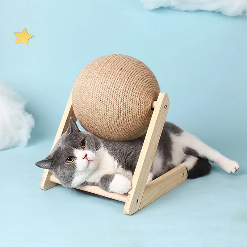 Interactive Sisal Cat Scratching Ball And Wooden Base Toy