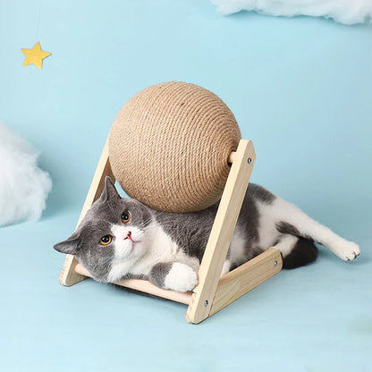 Interactive Sisal Cat Scratching Ball And Wooden Base Toy