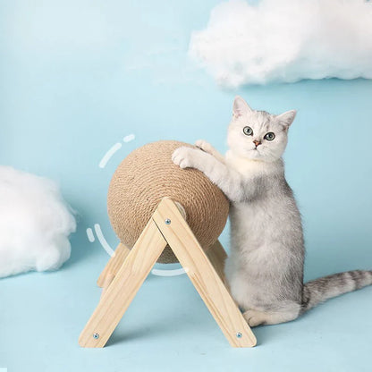 Interactive Sisal Cat Scratching Ball And Wooden Base Toy