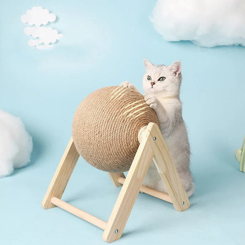 Interactive Sisal Cat Scratching Ball And Wooden Base Toy