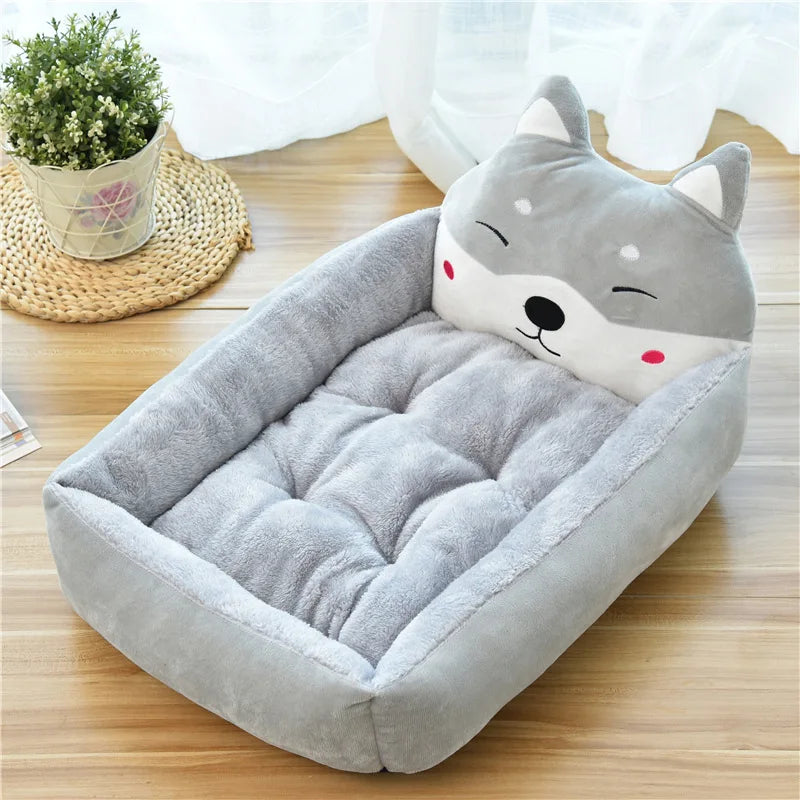Cute Cartoon Pet Bed - Winter Warm Sofa for Small & Medium Dogs, Cats
