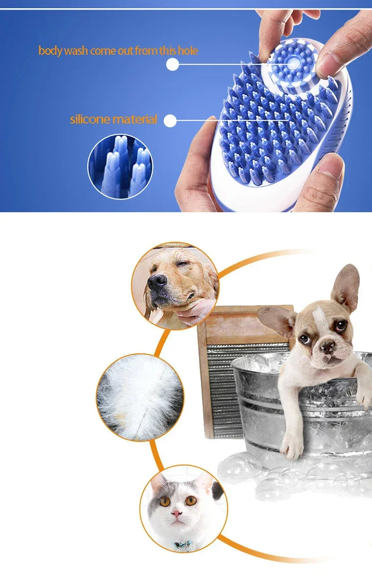 2 - in - 1 Pet Bath Brush – Soft Silicone Dog Cat Grooming & Massage Comb - WTN Essentials