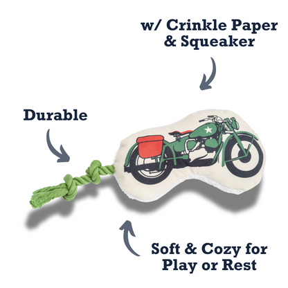 Army Motorcycle Plush Dog Toy Squeaker Crinkle 🏍️