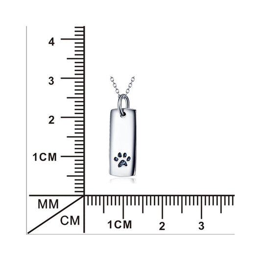 Ladies Glossy Square Dog Paw Print Tag Necklace