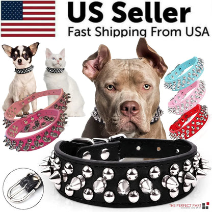 Rugged Leather Spiked Collar for Dogs and Cats - Ameraeon