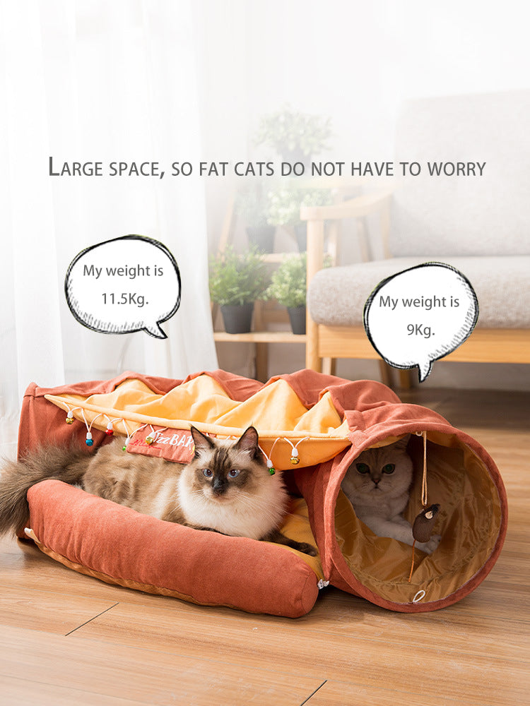 Collapsible Removable Cat Tunnel Tube With Cat Bed Set - Purrfect Pet Kingdom