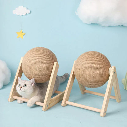 Interactive Sisal Cat Scratching Ball And Wooden Base Toy