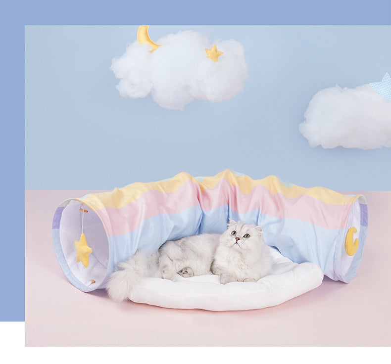 Collapsible Removable Cat Tunnel Tube With Cat Bed Set - Purrfect Pet Kingdom