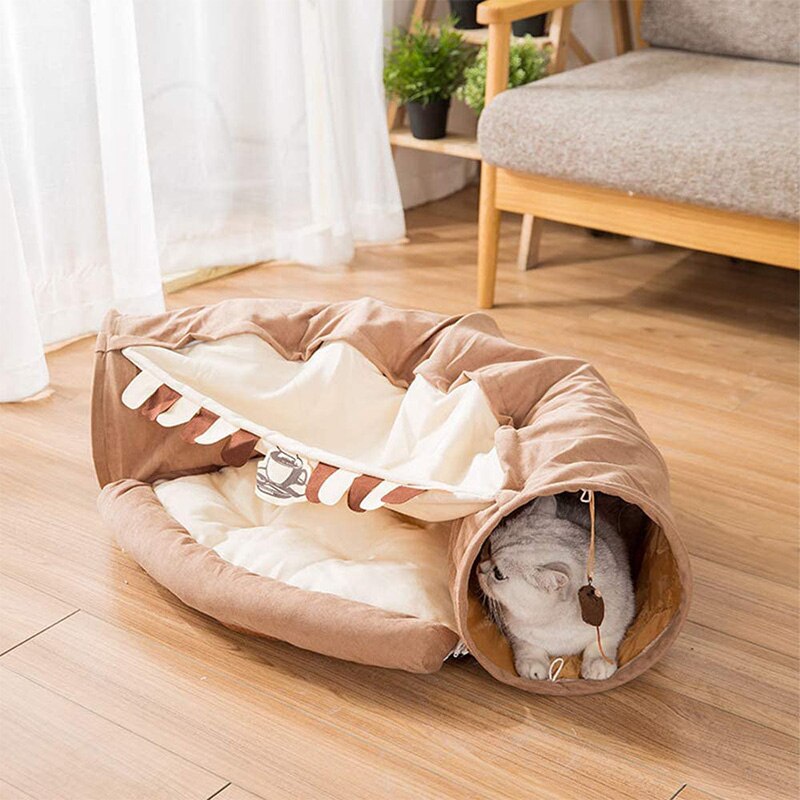 Collapsible Removable Cat Tunnel Tube With Cat Bed Set - Purrfect Pet Kingdom