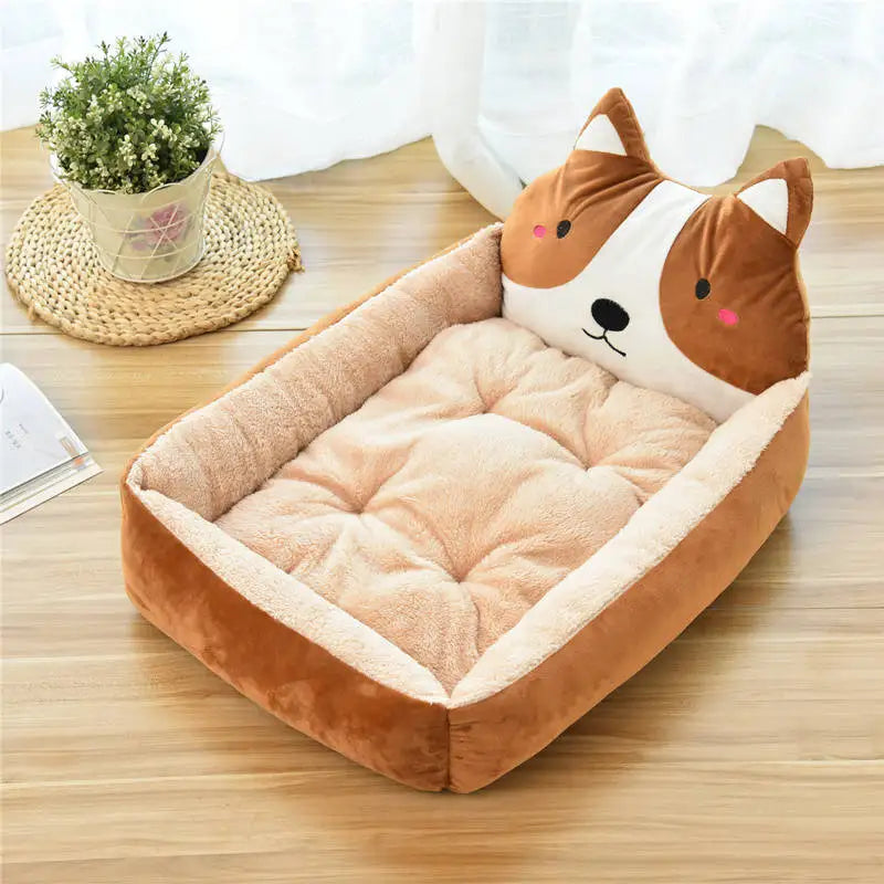 Cute Cartoon Pet Bed - Winter Warm Sofa for Small & Medium Dogs, Cats