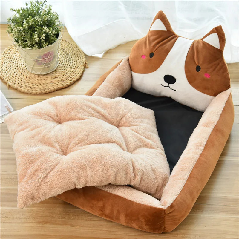 Cute Cartoon Pet Bed - Winter Warm Sofa for Small & Medium Dogs, Cats