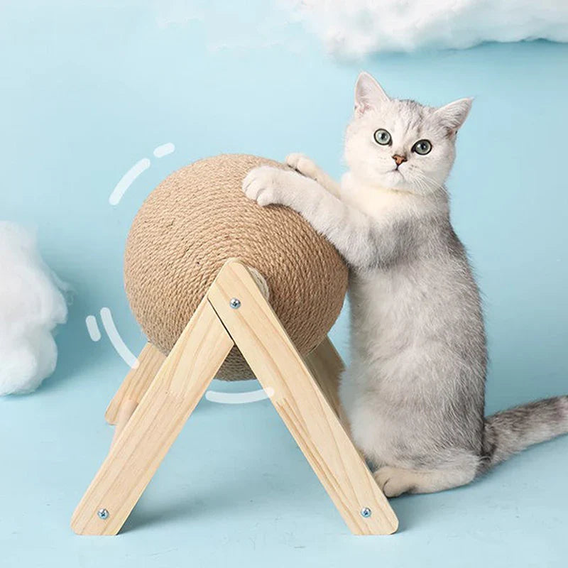 Interactive Sisal Cat Scratching Ball And Wooden Base Toy