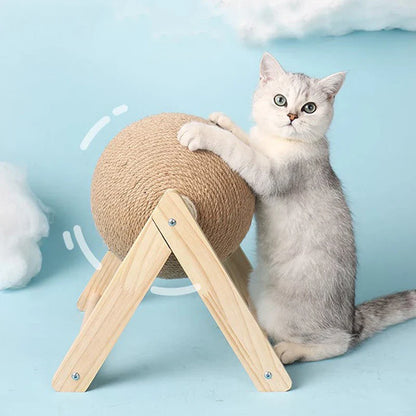 Interactive Sisal Cat Scratching Ball And Wooden Base Toy