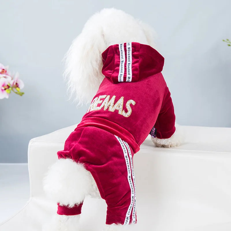 Velvet Dog Cat Jumpsuit Coat Classic Apparel 5 sizes - pet clothing - THRIXINE