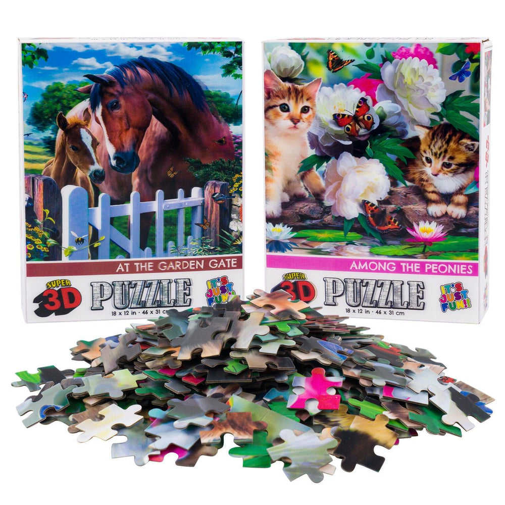 Horses & Kittens Set of 2 300 Piece Lenticular Jigsaw Puzzles Prime 3D