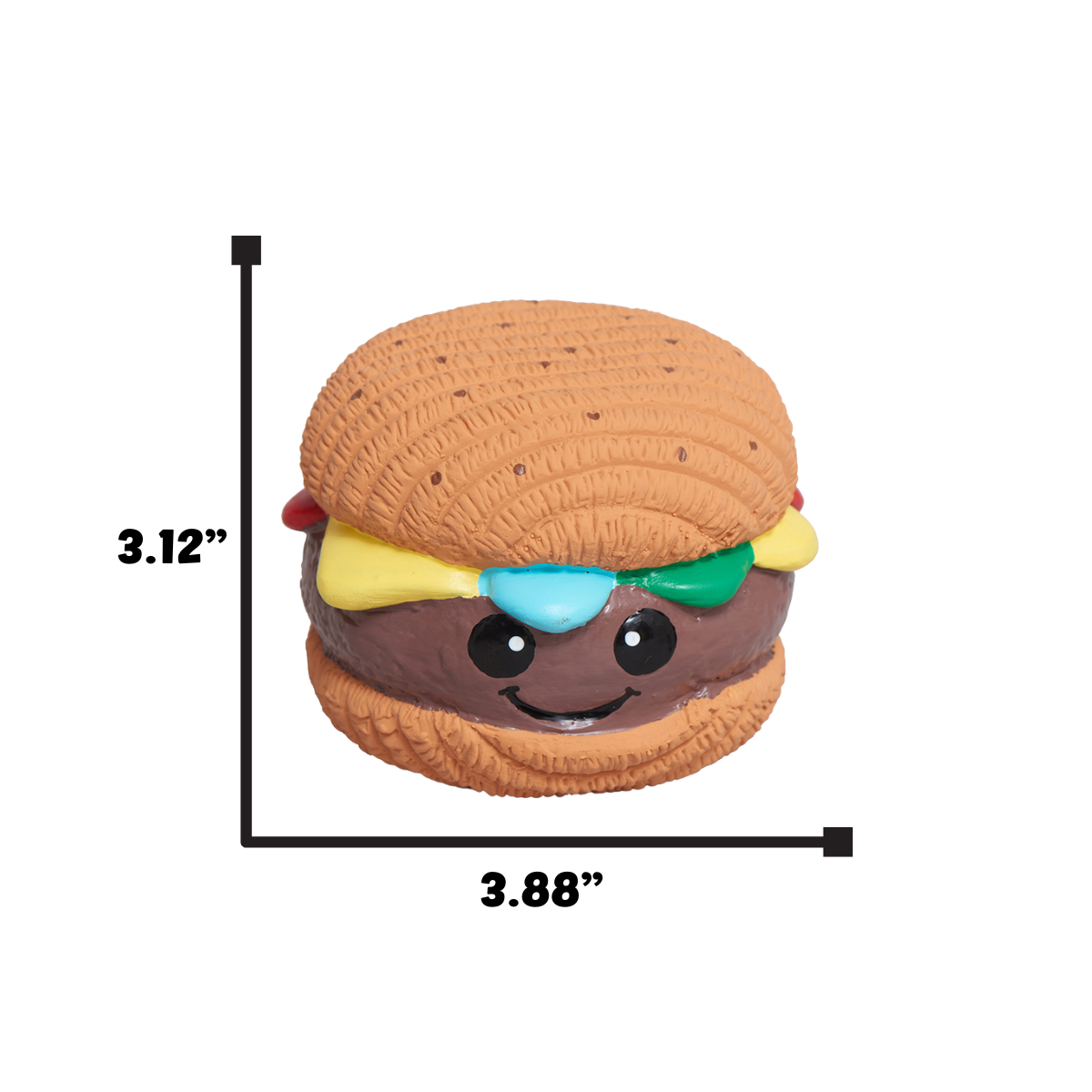 Dog Food Big Buns Foodies Hamburger Ruff-Tex Latex Ball Toy - size and texture image for dog food