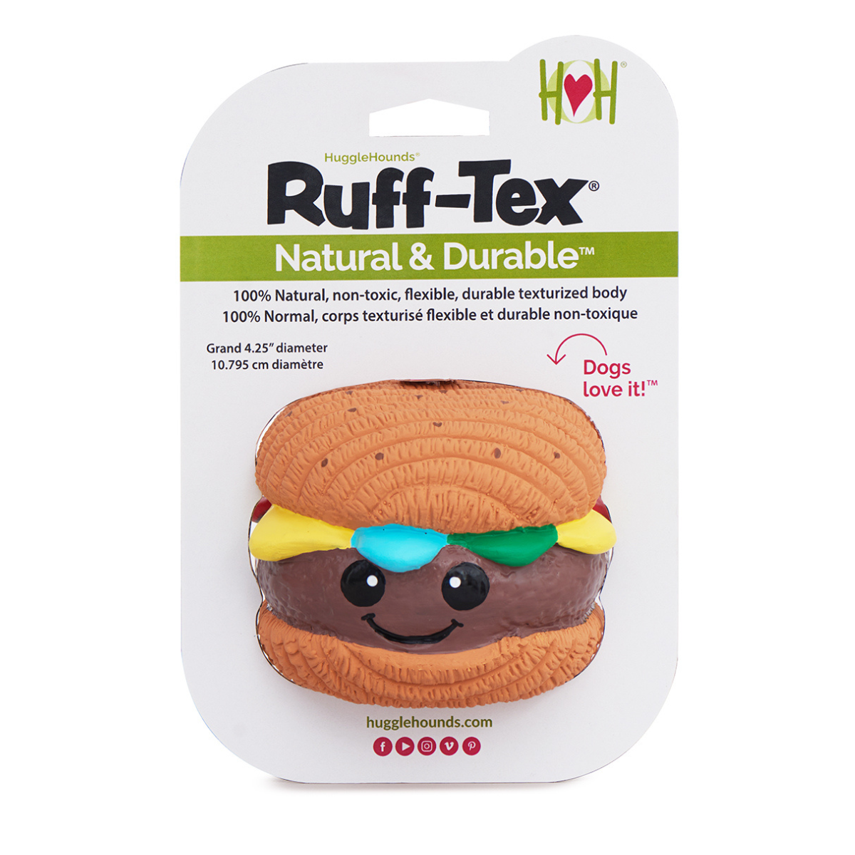 Dog Food Big Buns Foodies Hamburger Ruff-Tex Latex Ball Toy - close up product image for dog food