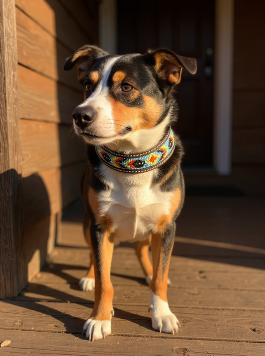 Padded Leather Dog Collar for Dogs – Elegant Beaded Design