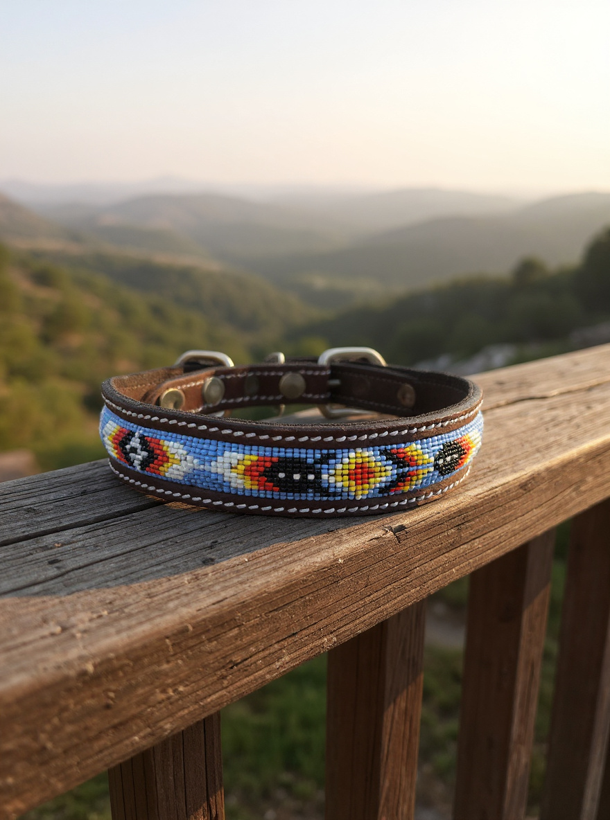 Padded Leather Dog Collar for Dogs – Elegant Beaded Design