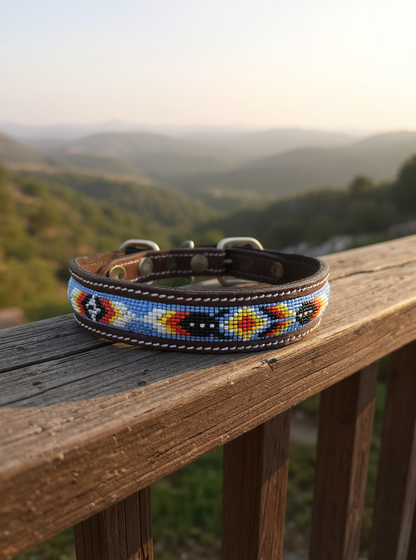 Padded Leather Dog Collar for Dogs – Elegant Beaded Design