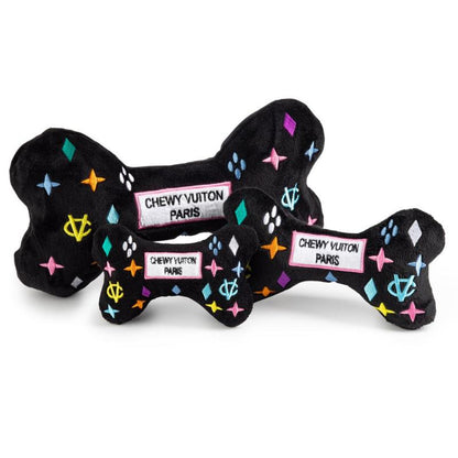 Black Monogram Chewy V Bone Plush Squeak Dog Toy - 3 Sizes
