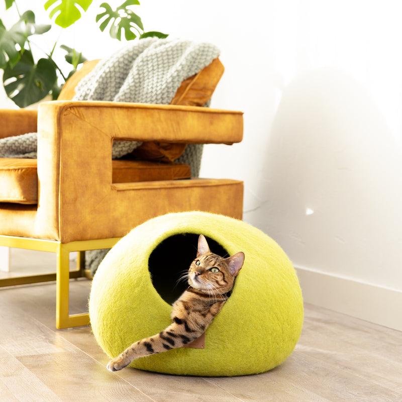 Cat Cave Round Citrus Green Fuzzy Cove Cozy - Purrfect Pet Kingdom