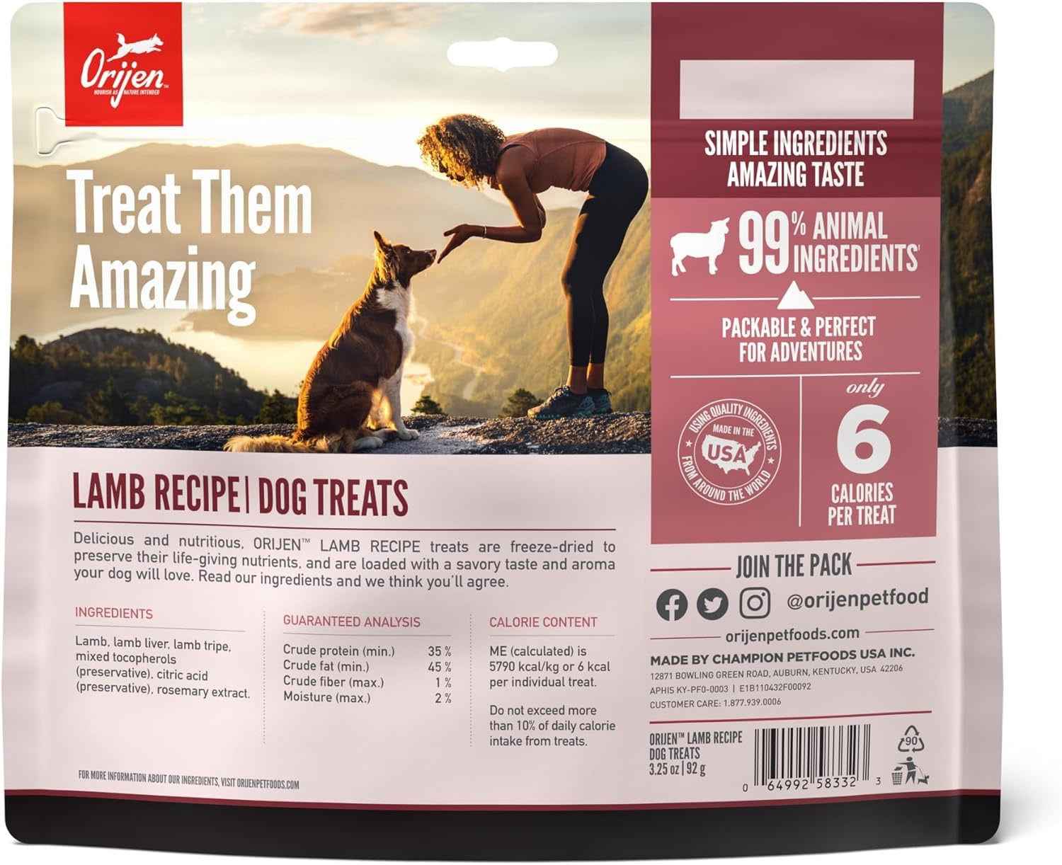Dog Treats Freeze Dried Lamb 3.25oz Orijen 🦴