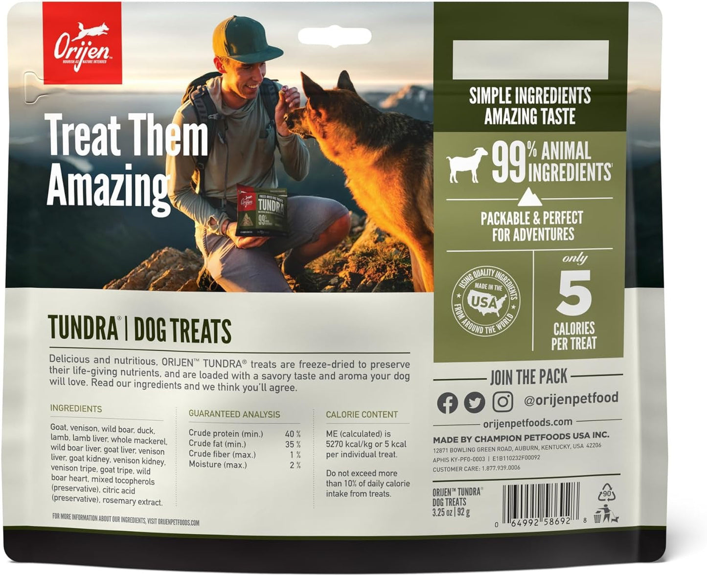 Orijen Tundra Freeze Dried Dog Treats 3.25oz 🦌