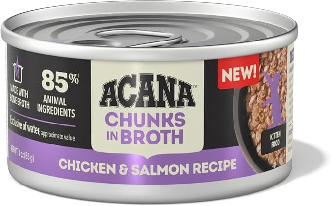 Acana Grain Free Chunks In Broth Kitten Chicken & Salmon Wet Cat Food 3oz - Purrfect Pet Kingdom