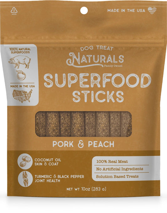 Pork Dog Treats Superfood Sticks Peach 10oz USA 🐷