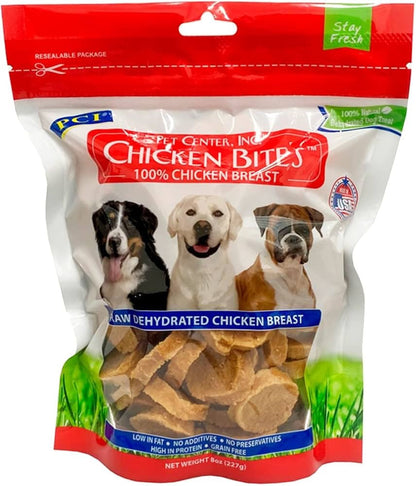 Close up view of Purrfect Pet Kingdom Luxury PCI 100% Dehydrated Chicken Nibbles Dog Treats (8oz) For Cats