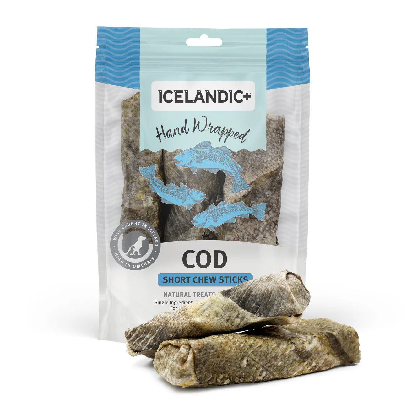 Icelandic Hand Wrapped Cod Skin 5" Chew Sticks Dog Treats (3 Pack) (3.8oz) - Icelandic Dog Treats - The Family Pet